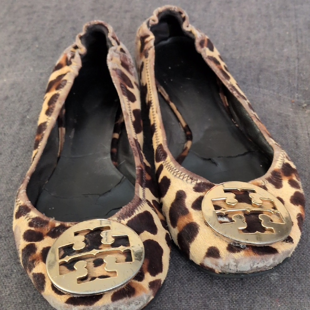 Leopard Print Flats with Gold Accents